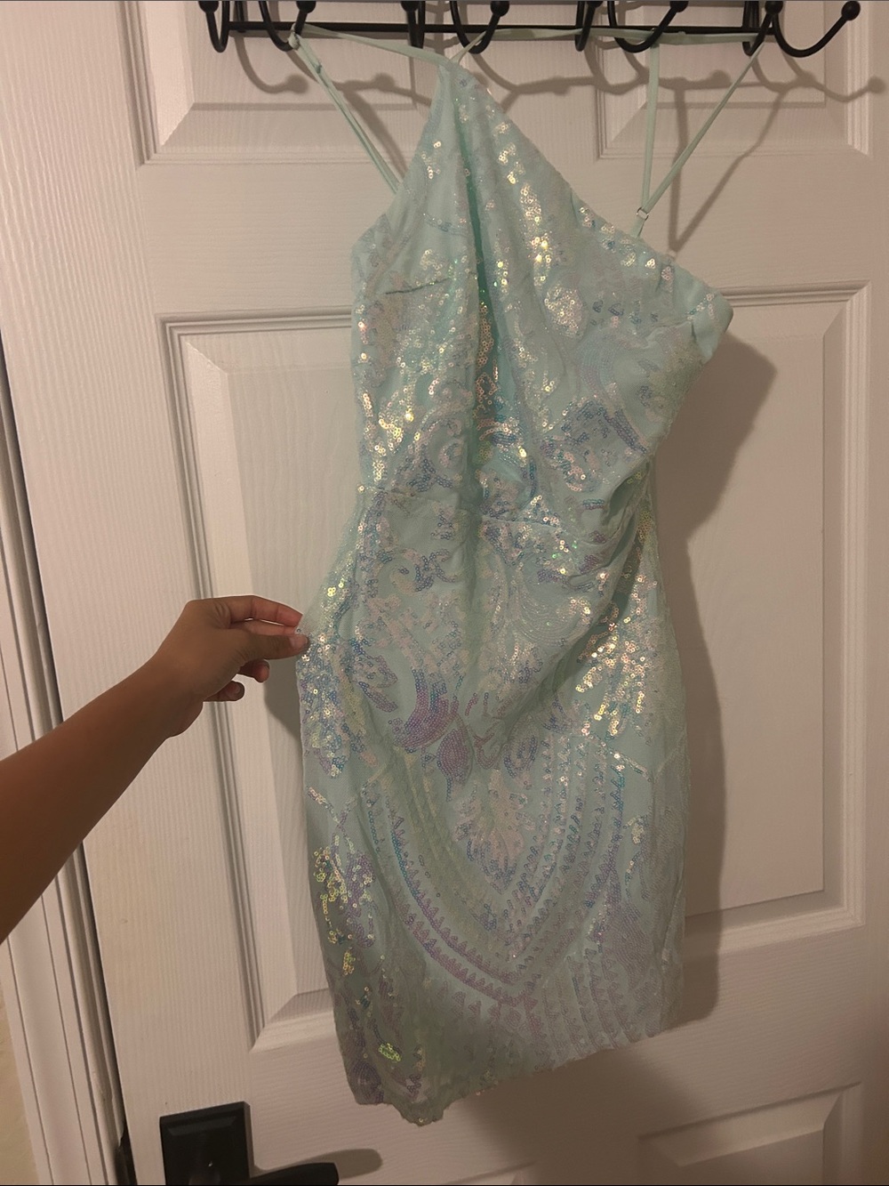 Sequin blue and silver off the shoulder Mini Dress